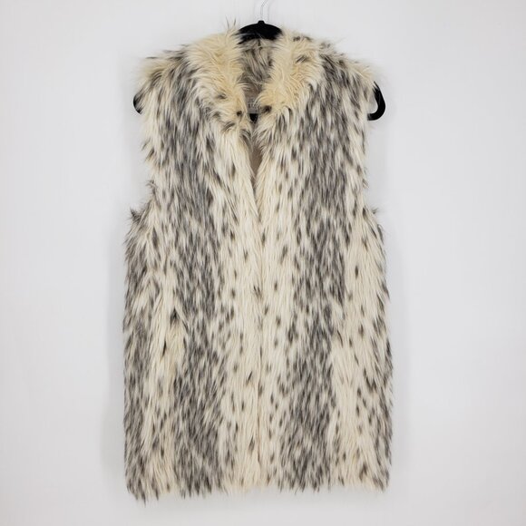 Fabulous Furs Donna Slayers Lynx Faux Fur Long Vest M WomensCream